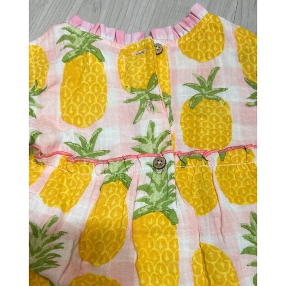 Mud Pie 12-18m NWT Pineapple pink yellow dress tiered cotton gauze fruit tropica - Picture 3 of 4